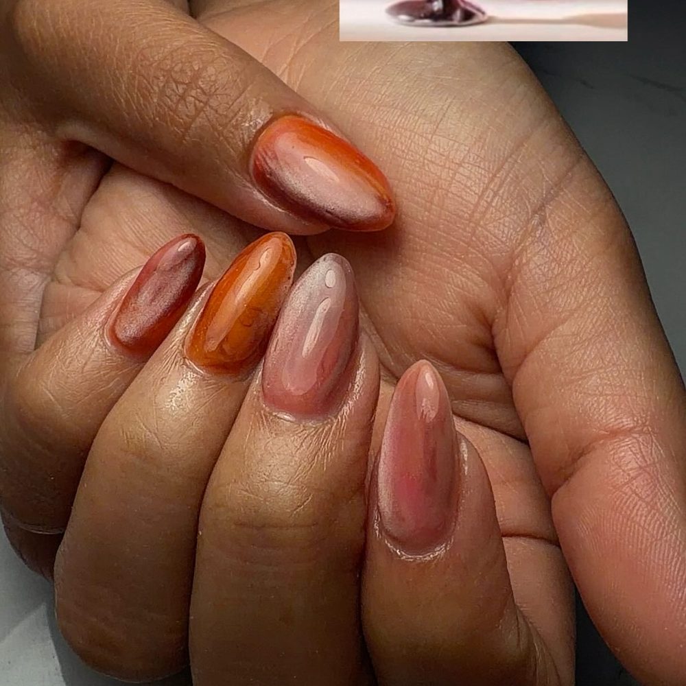 Copper and chrome ombré almond nails